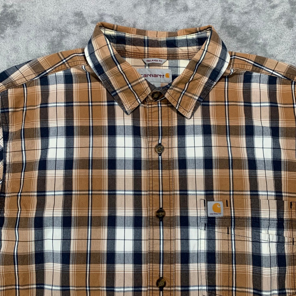 Carhartt Relaxed Fit Plaid Shirt Mens LARGE Short Sleeve Button Up Workwear